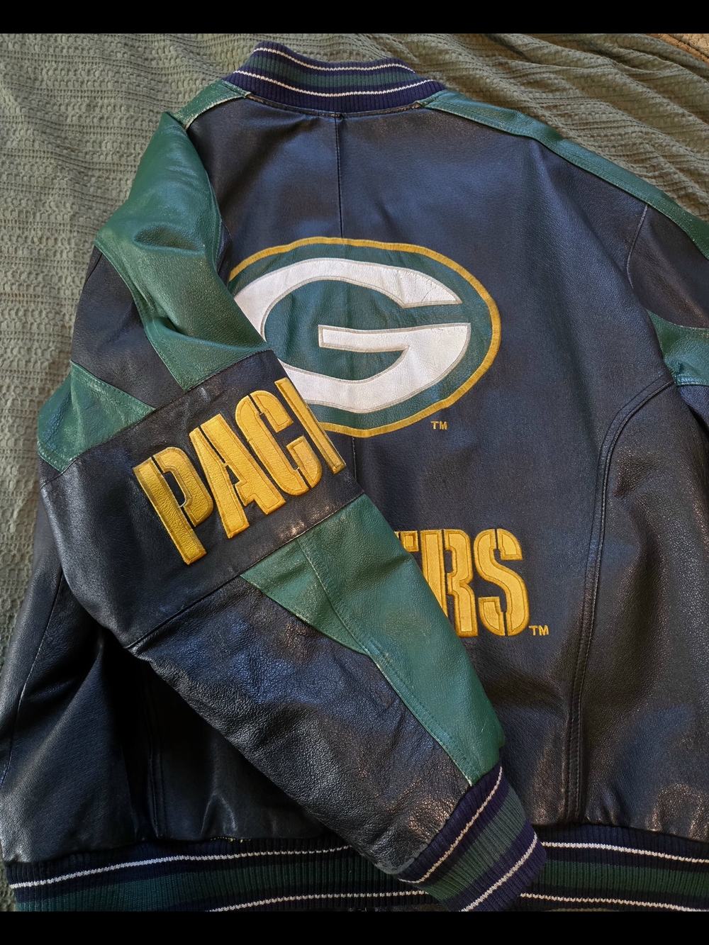 Green Bay Packers Black & Green Leather Varsity Jacket